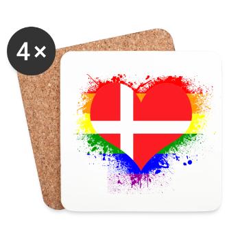 Coeur de drapeau arc-en-ciel Danemark GayPride - Dessous de verre (lot de 4) - blanc - Devant