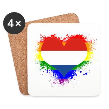 Drapeau de l'arc-en-ciel Coeur Pays-Bas GayPride - Dessous de verre (lot de 4) - blanc - Devant