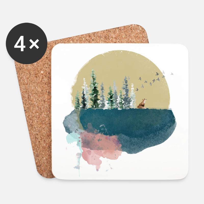 Watercolour Wald auf dem Mond! - Untersetzer (4er-Set) - Weiß