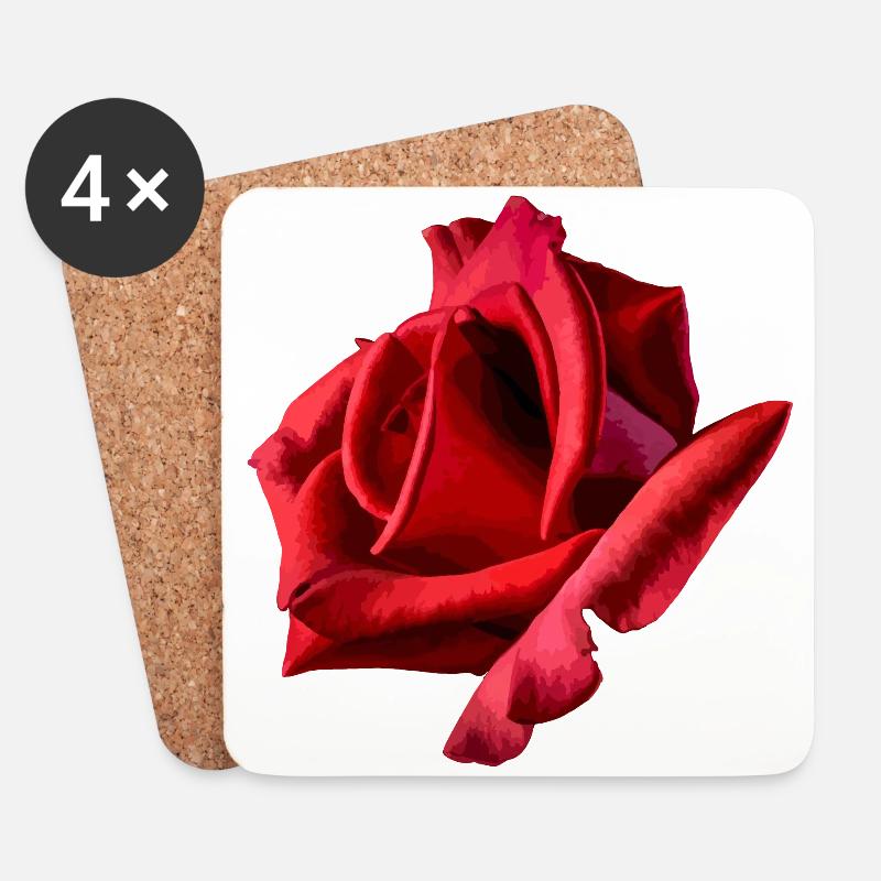 Rote Rose - Untersetzer (4er-Set) - Weiß