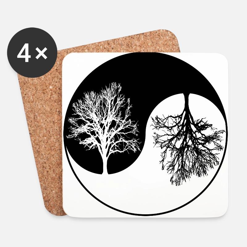 Ying-Yang-Baum - Untersetzer (4er-Set) - Weiß