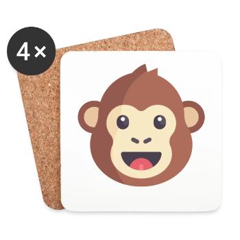 émoticône de singe marron - Dessous de verre (lot de 4) - blanc - Devant