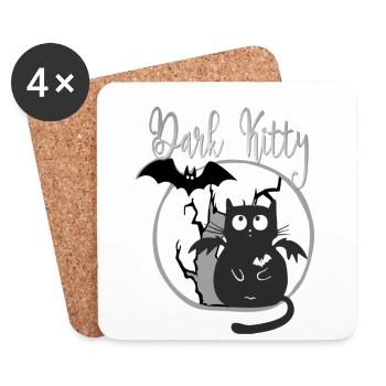 Dark Kitty... schwarze Gothic Katze mit Fledermaus - Untersetzer (4er-Set) - Weiß - Vorne