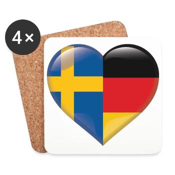 Coeur Drapeau Suède Allemagne Cadeau allemand - Dessous de verre (lot de 4) - blanc - Devant