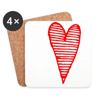 Coeur rouge - Dessous de verre (lot de 4) - blanc - Devant