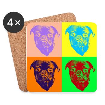 Pop Art Style Süßer Mops Hundekopf - Geschenkidee - Untersetzer (4er-Set) - Weiß - Vorne