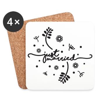 Hochzeit Just married black letter - Geschenkidee - Untersetzer (4er-Set) - Weiß - Vorne