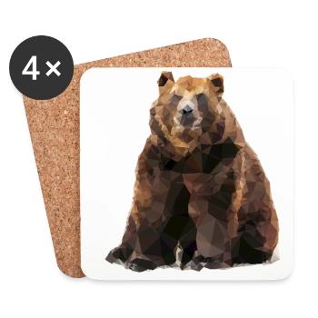 Geometrischer Braunbär - Untersetzer (4er-Set) - Weiß - Vorne