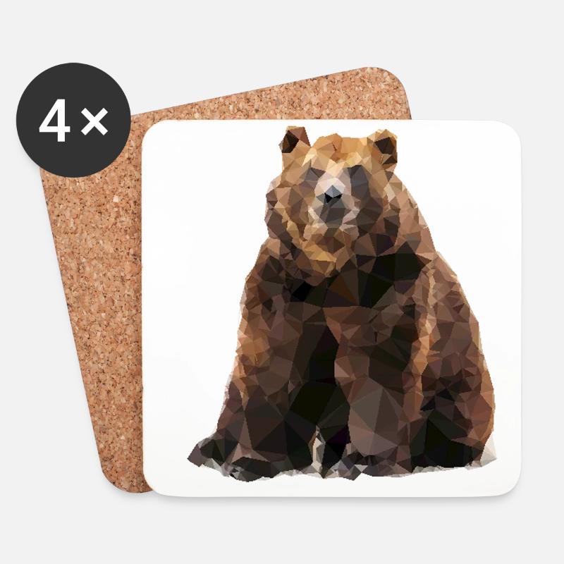 Geometrischer Braunbär - Untersetzer (4er-Set) - Weiß