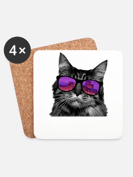 Katze Sonnenbrille Kätzchen Stadt Geschenkidee - Untersetzer (4er-Set) - Weiß