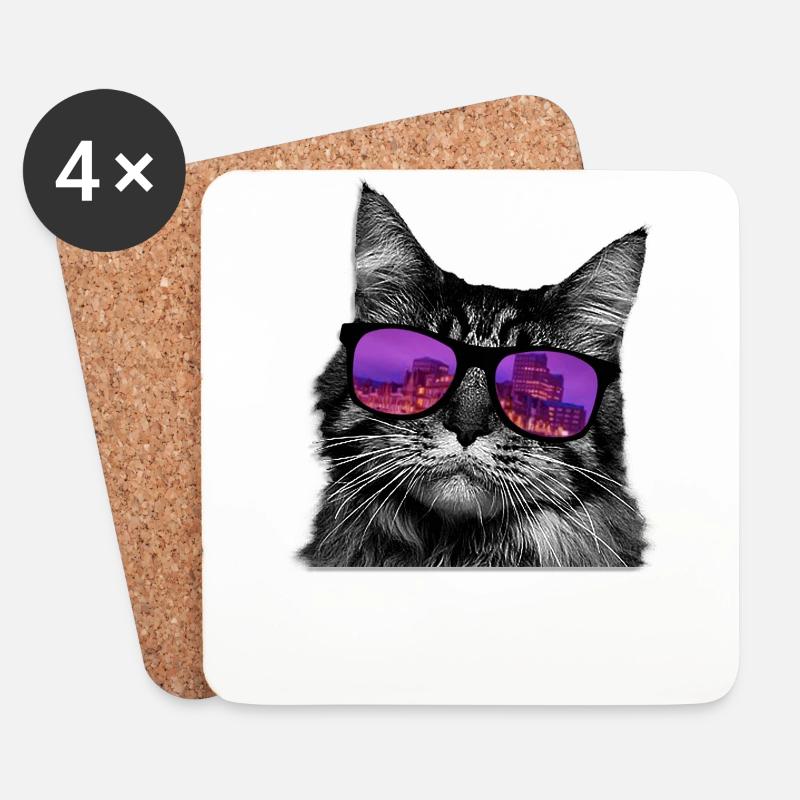 Katze Sonnenbrille Kätzchen Stadt Geschenkidee - Untersetzer (4er-Set) - Weiß