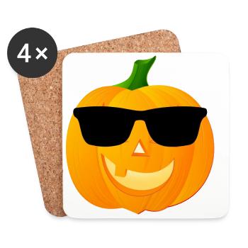 Citrouille d'Halloween avec des lunettes de soleil - Dessous de verre (lot de 4) - blanc - Devant