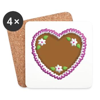 Lebkuchenherz für eigenen Text - Untersetzer (4er-Set) - Weiß - Vorne