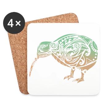 Maori Kiwi Oiseau Vert Orange - Idée cadeau - Dessous de verre (lot de 4) - blanc - Devant