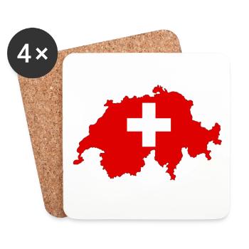 Flagge der Schweiz und Karte der Schweiz - Untersetzer (4er-Set) - Weiß - Vorne