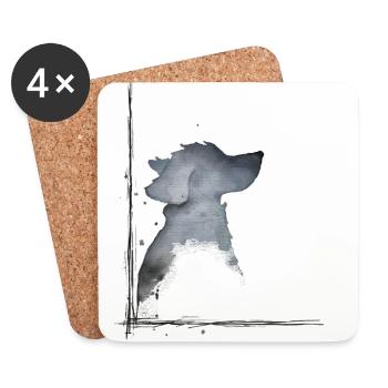 Chien à l’aquarelle - Dessous de verre (lot de 4) - blanc - Devant