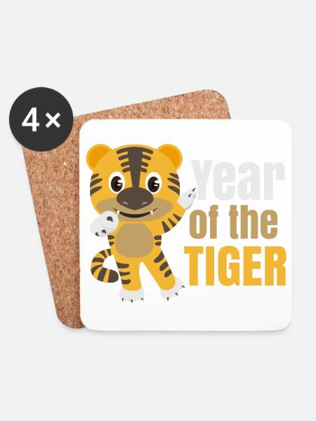 Chinesisches Sternzeichen Jahr des Tigers - Untersetzer (4er-Set) - Weiß
