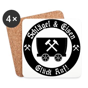 Glück Auf! Logo Schlägel und Eisen Lore - Untersetzer (4er-Set) - Weiß - Vorne