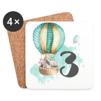 3. Geburtstag, dritter, drei, Heißluftballon Boho - Untersetzer (4er-Set) - Weiß - Vorne
