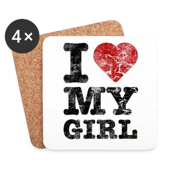 "I Love my Girl" vintage dark - Dessous de verre (lot de 4) - blanc - Devant