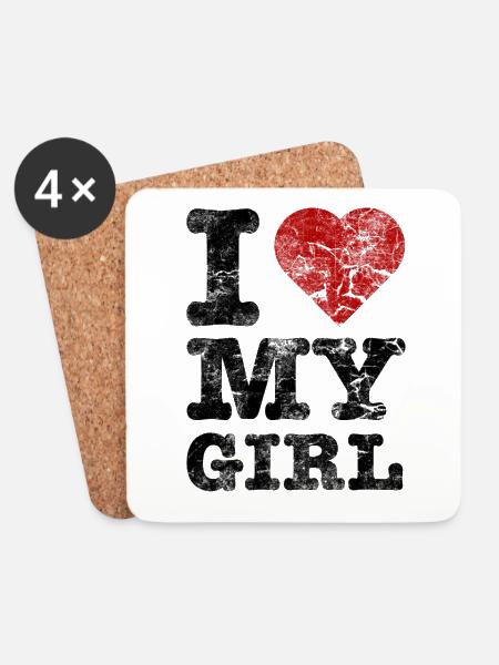 "I Love my Girl" vintage dark - Coasters (set of 4) - white