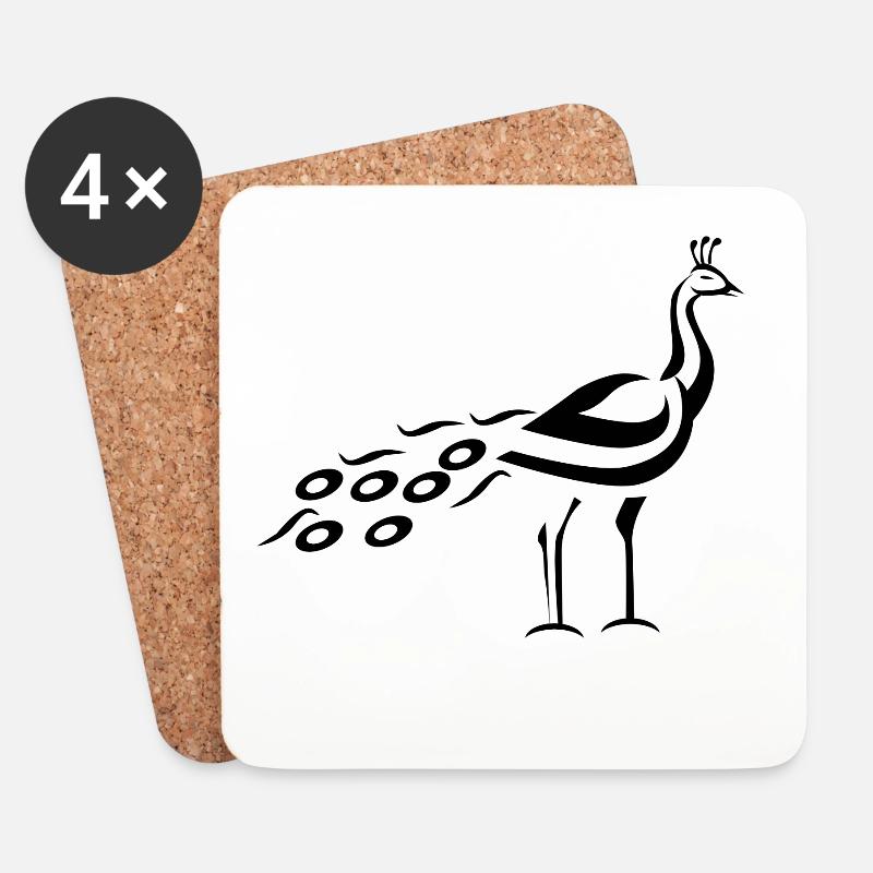 Pfau - Untersetzer (4er-Set) - Weiß