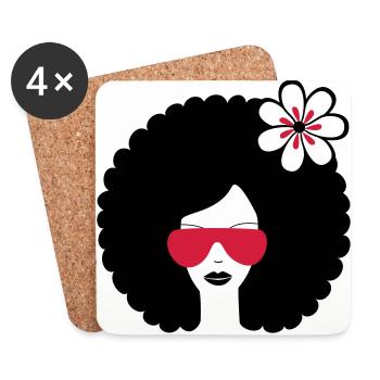 Jeune fille aux cheveux bouclée avec fleur, - Dessous de verre (lot de 4) - blanc - Devant