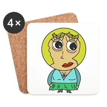 Rundkopf Frau Comicfigur blond Blondine Hübsch wtf - Untersetzer (4er-Set) - Weiß - Vorne