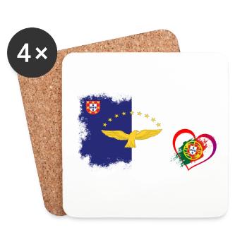 Azores Açores Faucon Portugal Coeur drapeau drapeau - Dessous de verre (lot de 4) - blanc - Devant