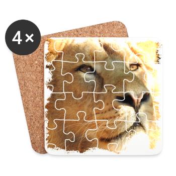 Lion puzzle, symbole de force et de force - Dessous de verre (lot de 4) - blanc - Devant