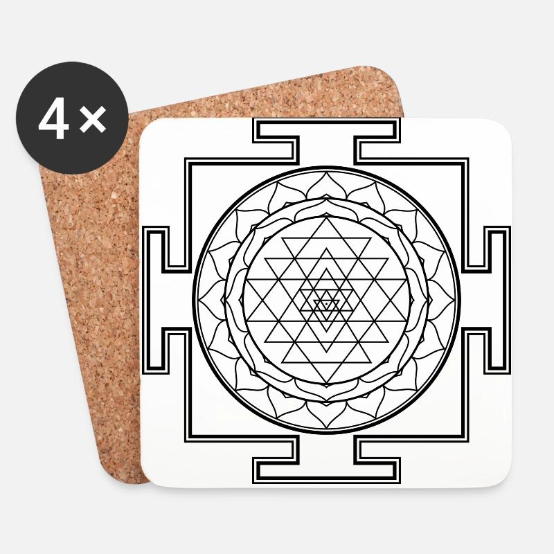 Sri Yantra (schwarz) - Untersetzer (4er-Set) - Weiß