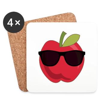 Apfel - Sonnenbrille - Lustig - Untersetzer (4er-Set) - Weiß - Vorne