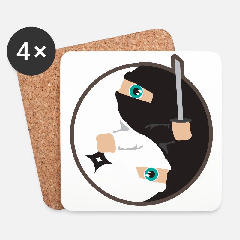 Yin Yang Ninja Tag und Nacht - Geschenkidee - Untersetzer (4er-Set) - Weiß