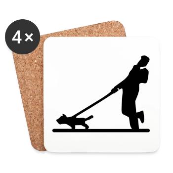 Chien tire en laisse - Dessous de verre (lot de 4) - blanc - Devant