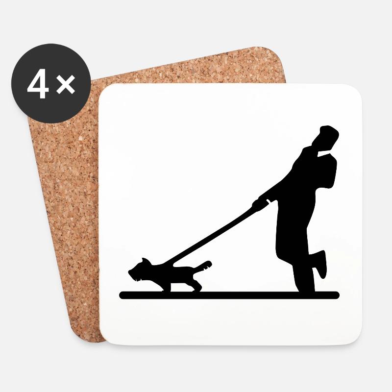Hund zieht an der Leine Gassi - Untersetzer (4er-Set) - Weiß