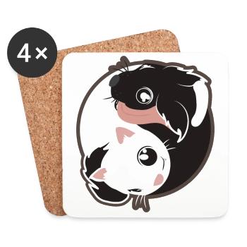 Yin Yang Cat Dog Black and White - Gift Idea - Coasters (set of 4) - white - Front