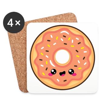 Donut smile kawaii marron - Dessous de verre (lot de 4) - blanc - Devant
