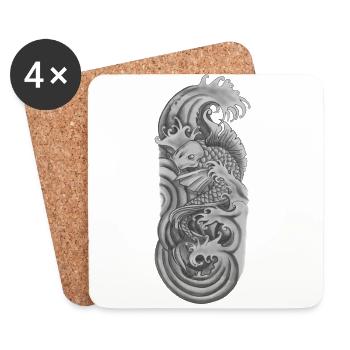 Japanese koi fish Black & white - Coasters (set of 4) - white - Front