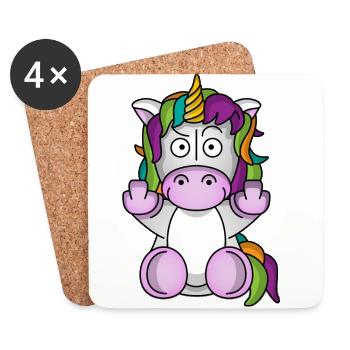 fuck you unicorn einhorn einhörner mittelfinger - Untersetzer (4er-Set) - Weiß - Vorne