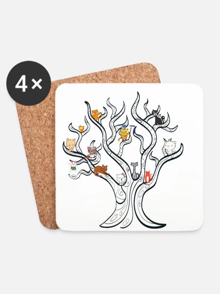 Tree with cats - cat tree - Coasters (set of 4) - white