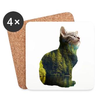 Doppelbelichtung Tiere Katze Natur - Geschenkidee - Untersetzer (4er-Set) - Weiß - Vorne