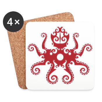 Maori Tintenfisch Oktopus Kraken - Geschenkidee - Untersetzer (4er-Set) - Weiß - Vorne
