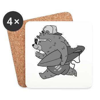 Surfer bear surfing surfboard surfing gray - Coasters (set of 4) - white - Front