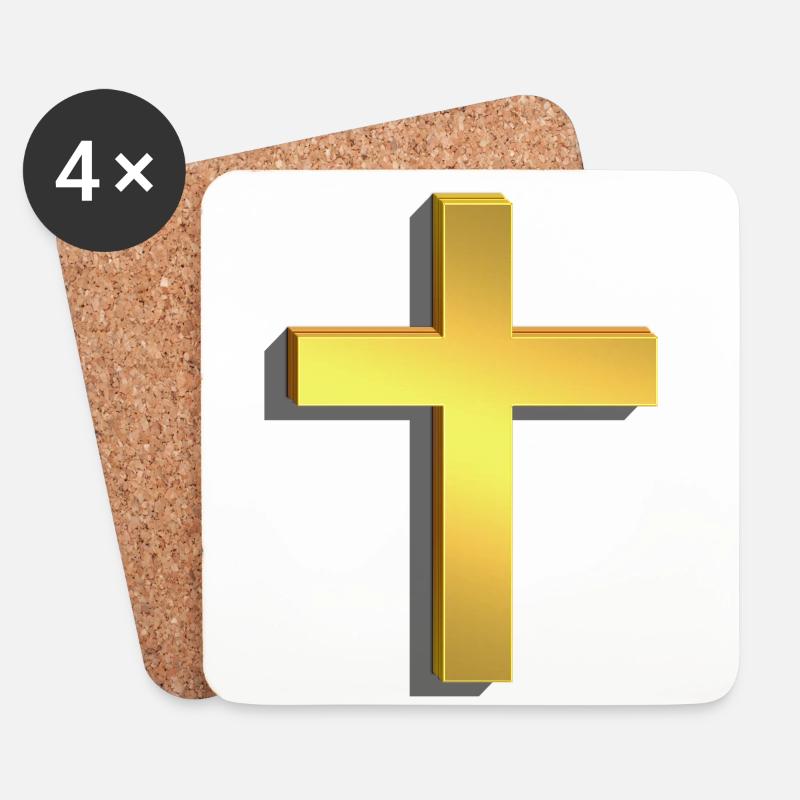 Goldenes Kreuz 3D - Untersetzer (4er-Set) - Weiß