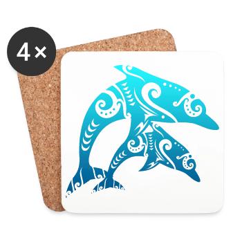 Maori Pair Dolphins Tribal Tattoo Blue Gift - Coasters (set of 4) - white - Front