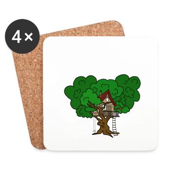 Baumhaus Baum Naturliebhaber Schaukel Leiter Kunst - Untersetzer (4er-Set) - Weiß - Vorne
