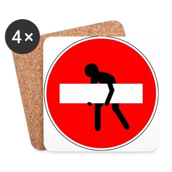 Panneau de signalisation interdit interdit drôle - Dessous de verre (lot de 4) - blanc - Devant