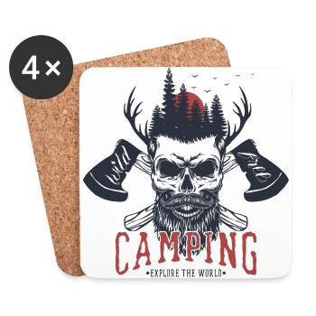 Camping T-Shirt - Untersetzer (4er-Set) - Weiß - Vorne