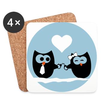 Hiboux dans l'amour - Dessous de verre (lot de 4) - blanc - Devant
