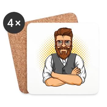 Hipster. Style. Bart. Mann. Shirt. Geschenkidee - Untersetzer (4er-Set) - Weiß - Vorne